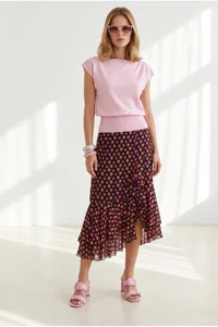 Olalook Women's Pink Boat Neck Waist Banded Seasonal Cotton Content Blouse - Image 3