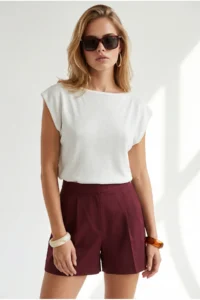 Olalook Women's White Boat Neck Waist Banded Seasonal Cotton Content Blouse - Image 2