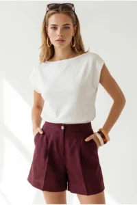Olalook Women's White Boat Neck Waist Banded Seasonal Cotton Content Blouse - Image 3