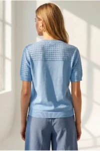 Olalook Women's Baby Blue Openwork Detailed Seasonal Knitwear Blouse - Image 5
