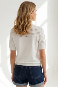 Olalook Women's White Openwork Detailed Seasonal Knitwear Blouse - Image 5