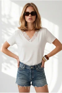 Olalook Women's Ecru Collar Lace Side Slit Flowy Blouse - Image 3