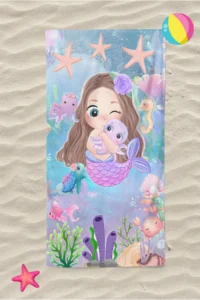 Erays Home Mermaid Mermaid Patterned Digital Printed New Girl's Beach Towel Cotton Beach Towel Sea Towel