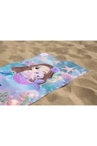 Erays Home Mermaid Mermaid Patterned Digital Printed New Girl's Beach Towel Cotton Beach Towel Sea Towel - Image 3