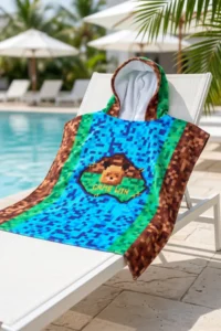 HAMUR Boy 7-10 Years Hooded Beach Towel Poncho Towel Young Sea Pool Towel Pixel - Image 2