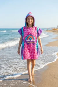 HAMUR Girl Child 7-10 Years Hooded Beach Towel Poncho Towel Young Sea Pool Towel Pixel - Image 4