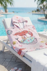 HAMUR Girl's Hooded Beach Towel Poncho Towel Swimmer Sea Pool Bathrobe Baby Bath Towel Mermaid - Image 2