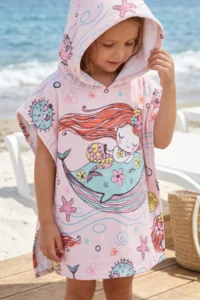 HAMUR Girl's Hooded Beach Towel Poncho Towel Swimmer Sea Pool Bathrobe Baby Bath Towel Mermaid - Image 3