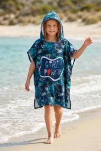 HAMUR Girl Child 7-10 Years Hooded Beach Towel Poncho Towel Young Sea Pool Towel Girl Power - Image 2