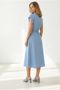 Olalook Women's Blue Straw Lace-Up Bat Waist Elastic Dress - Image 6