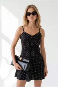 Olalook Women's Black Top Lined Strappy Mini Polka Dot Dress - Image 5