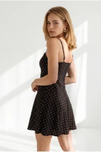 Olalook Women's Black Top Lined Strappy Mini Polka Dot Dress - Image 6