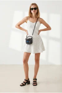 Olalook Women's White Top Lined Strappy Mini Polka Dot Dress - Image 4