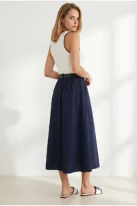 Olalook Women's Navy Blue Belted Collar Accessory Dress - Image 5