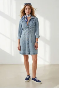 Olalook Women's Blue Pocket Snap Closure Mini Denim Dress - Image 3