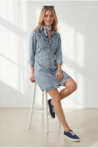 Olalook Women's Blue Pocket Snap Closure Mini Denim Dress - Image 4