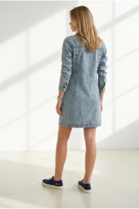 Olalook Women's Blue Pocket Snap Closure Mini Denim Dress - Image 5