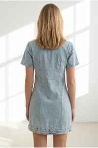 Olalook Women's Blue V-Neck Zippered Mini Denim Dress - Image 6