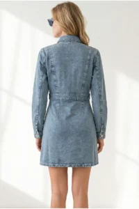 Olalook Women's Blue Waist Detailed Mini Denim Dress - Image 5