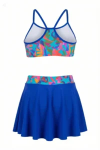 Endeep Girl's Blue Bustier Skirt Two-Piece Patterned Swimsuit Bikini Set - Image 2