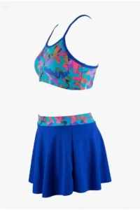 Endeep Girl's Blue Bustier Skirt Two-Piece Patterned Swimsuit Bikini Set - Image 3