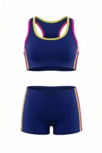 Endeep Girl's Navy Blue-Pink Bustier Shorts Swim Swimsuit Bikini Set