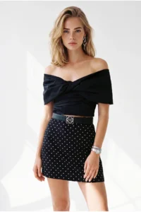 Olalook Women's Black Zippered Lined Mini Polka Dot Skirt - Image 3