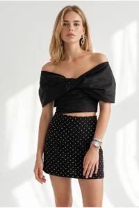 Olalook Women's Black Zippered Lined Mini Polka Dot Skirt - Image 4