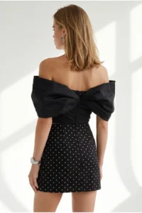 Olalook Women's Black Zippered Lined Mini Polka Dot Skirt - Image 5