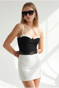 Olalook Women's White Zippered Lined Mini Polka Dot Skirt - Image 3