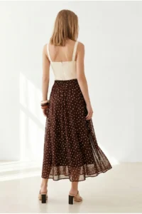 Olalook Women's Brown Lined Polka Dot Maxi Skirt - Image 5