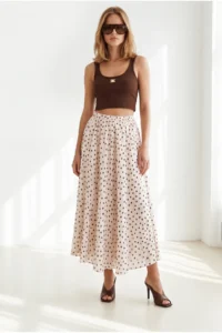 Olalook Women's Ecru Lined Polka Dot Maxi Skirt - Image 2
