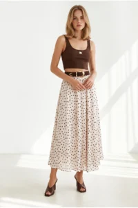 Olalook Women's Ecru Lined Polka Dot Maxi Skirt - Image 3