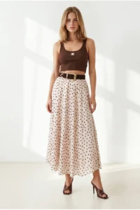 Olalook Women's Ecru Lined Polka Dot Maxi Skirt - Image 4