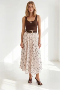Olalook Women's Ecru Lined Polka Dot Maxi Skirt - Image 5