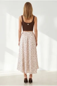 Olalook Women's Ecru Lined Polka Dot Maxi Skirt - Image 6