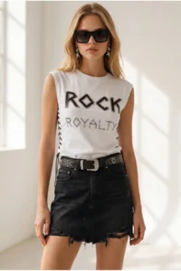 Olalook Women's Black Ripped Detailed Tasseled Denim Mini Skirt - Image 2