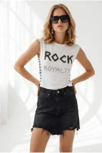 Olalook Women's Black Ripped Detailed Tasseled Denim Mini Skirt - Image 3