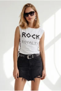 Olalook Women's Black Ripped Detailed Tasseled Denim Mini Skirt - Image 4
