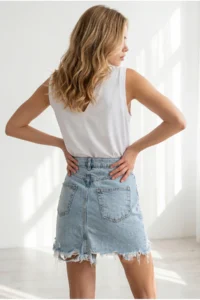 Olalook Women's Blue Snow Ripped Detailed Tasseled Denim Mini Skirt - Image 3