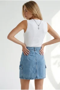 Olalook Women BLUE 4 with pocket Mini DENIM Skirt - Image 5