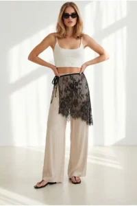 Olalook Women's Black Asymmetrical Lace Mini Pareo Skirt