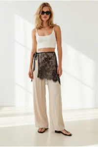 Olalook Women's Black Asymmetrical Lace Mini Pareo Skirt - Image 2
