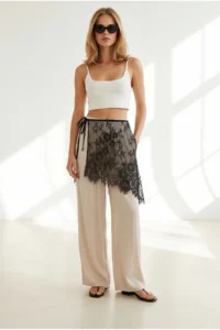 Olalook Women's Black Asymmetrical Lace Mini Pareo Skirt - Image 3