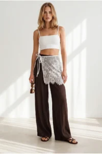 Olalook Women's White Asymmetrical Lace Mini Pareo Skirt - Image 2