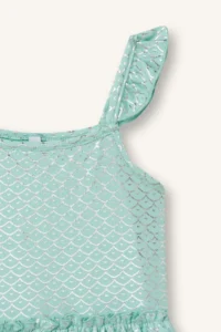 DeFacto Glittery Fish Scale Patterned Mint Green Swimsuit for Baby Girl - Image 2