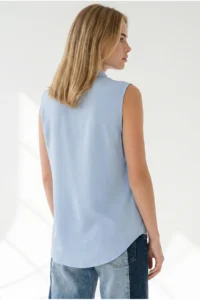 Olalook Women Bebe BLUE Sleeveless Viscose Shirt - Image 6