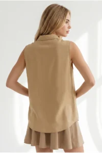 Olalook Women Beige Sleeveless Viscose Shirt - Image 5