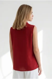 Olalook Women Burgundy Sleeveless Viscose Shirt - Image 5