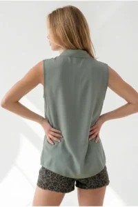 Olalook Women's Mint Green Sleeveless Viscose Shirt - Image 5
